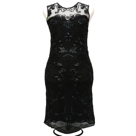 NWT Black Sequin and Mesh Sleeveless Cocktail Dress Sz Small -Poly USA by Neblon - Picture 1 of 10